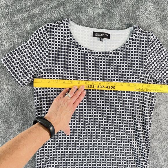 Jones New York Collection Blue White Houndstooth Viscose Stretch Tee Top M - Picture 8 of 10